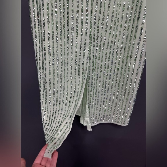 Mac Duggal 70267 Sequined Sleeveless V-Neck Midi Sheath Dress Sage 12 NWT - Picture 8 of 8